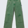 Pantalones de trabajo de talle bajo y corte holgado – Verde lavado Pantalones de trabajo de talle bajo y corte holgado – Verde lavado