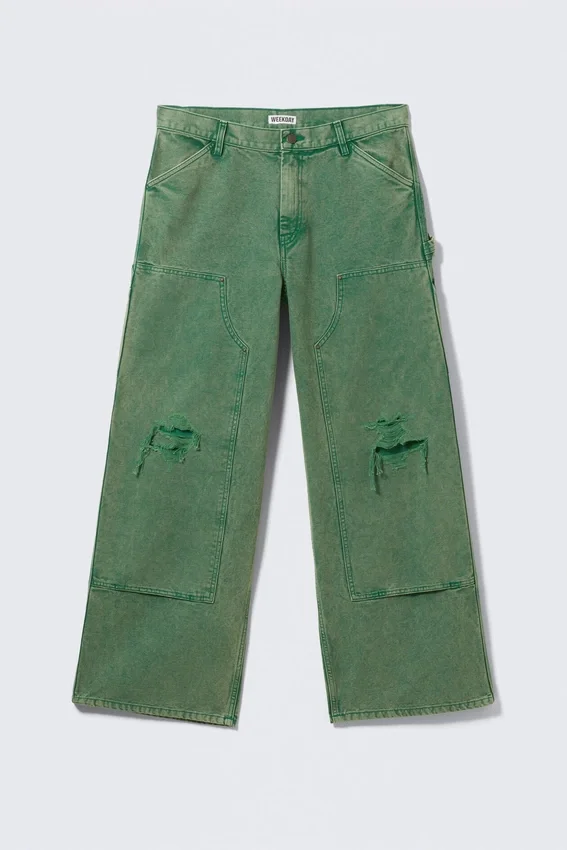 Pantalones de trabajo de talle bajo y corte holgado – Verde lavado Pantalones de trabajo de talle bajo y corte holgado – Verde lavado
