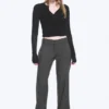 Pantalones de traje acampanados de talle bajo – Gris oscuro jaspeado Pantalones de traje acampanados de talle bajo – Gris oscuro jaspeado