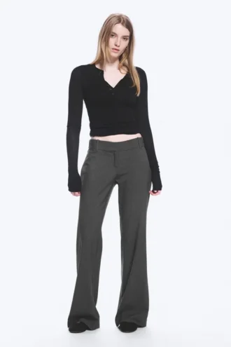 Pantalones de traje acampanados de talle bajo – Gris oscuro jaspeado