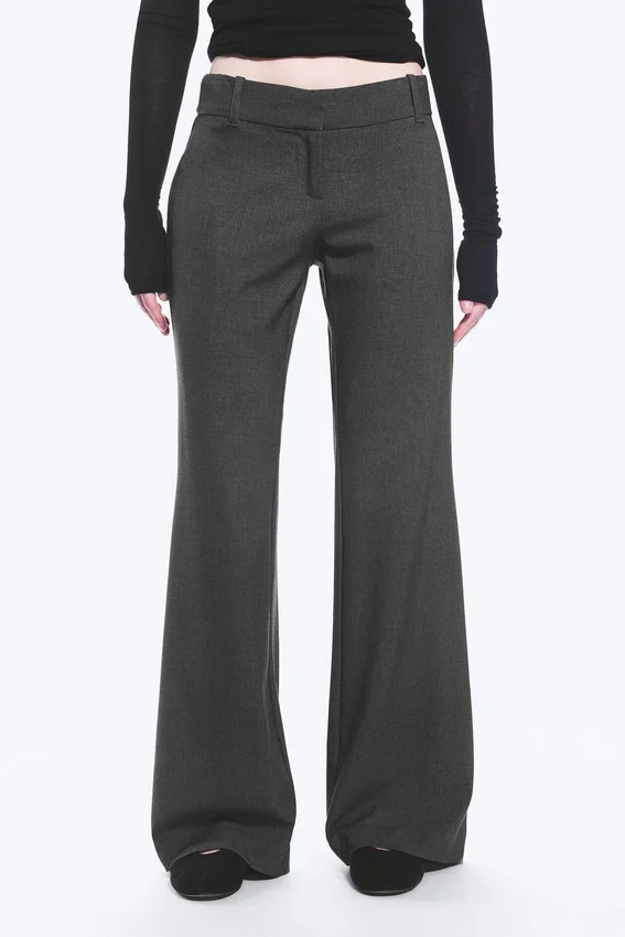 Pantalones de traje acampanados de talle bajo – Gris oscuro jaspeado Pantalones de traje acampanados de talle bajo – Gris oscuro jaspeado