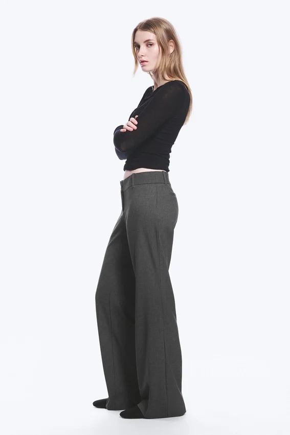 Pantalones de traje acampanados de talle bajo – Gris oscuro jaspeado Pantalones de traje acampanados de talle bajo – Gris oscuro jaspeado