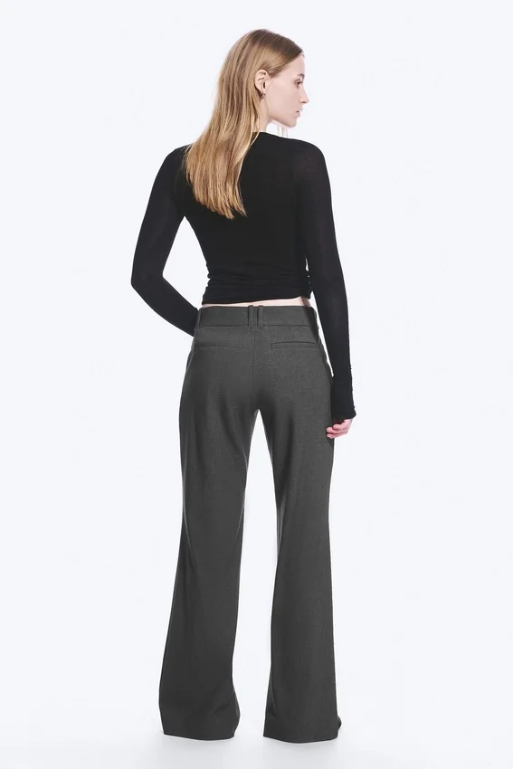 Pantalones de traje acampanados de talle bajo – Gris oscuro jaspeado Pantalones de traje acampanados de talle bajo – Gris oscuro jaspeado