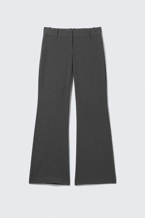 Pantalones de traje acampanados de talle bajo – Gris oscuro jaspeado Pantalones de traje acampanados de talle bajo – Gris oscuro jaspeado