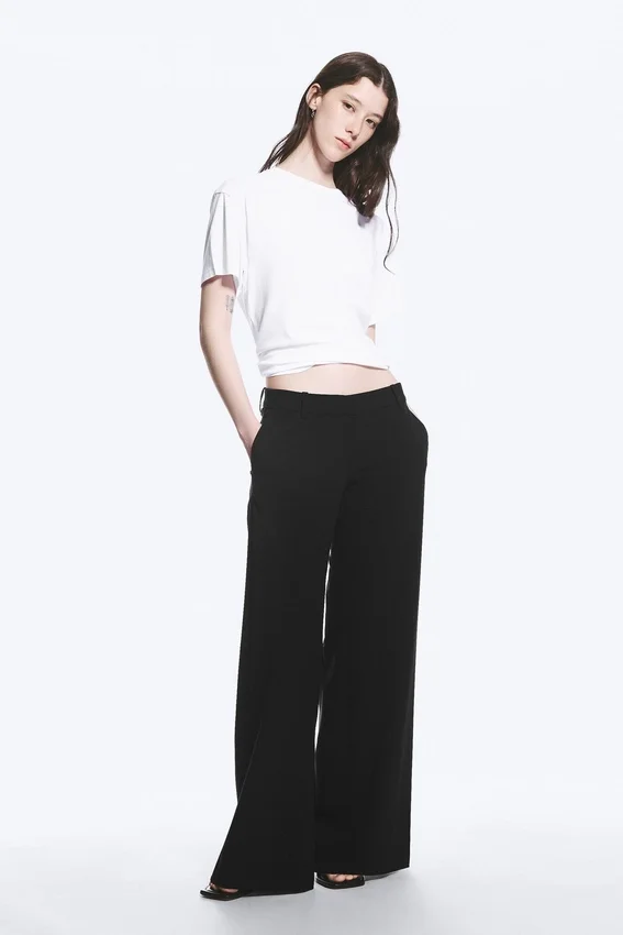 Pantalones de traje acampanados de talle bajo – Negro Pantalones de traje acampanados de talle bajo – Negro