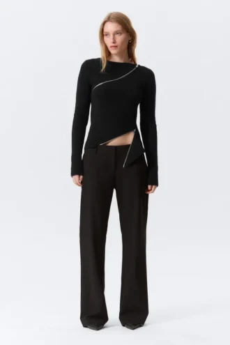Pantalones de traje acampanados de talle bajo – Rayas diplomáticas negras