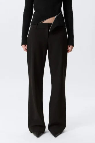Pantalones de traje acampanados de talle bajo – Rayas diplomáticas negras