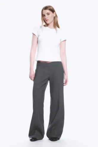 Pantalones de traje acampanados de talle medio – Gris oscuro jaspeado