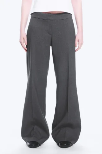 Pantalones de traje acampanados de talle medio – Gris oscuro jaspeado