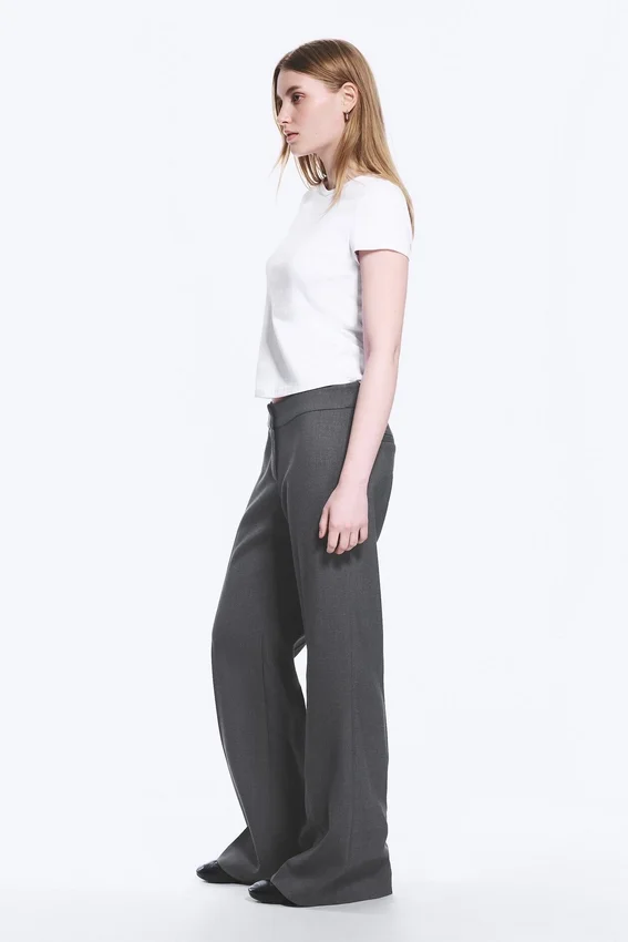 Pantalones de traje acampanados de talle medio – Gris oscuro jaspeado Pantalones de traje acampanados de talle medio – Gris oscuro jaspeado