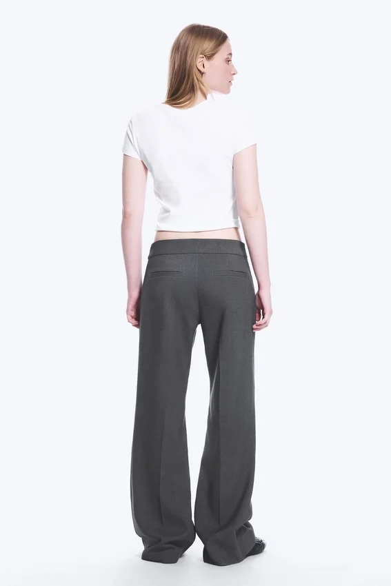 Pantalones de traje acampanados de talle medio – Gris oscuro jaspeado Pantalones de traje acampanados de talle medio – Gris oscuro jaspeado