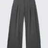 Pantalones de traje anchos de cintura baja – Gris jaspeado a rayas Pantalones de traje anchos de cintura baja – Gris jaspeado a rayas
