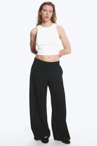 Pantalones de traje anchos de cintura baja – Negro