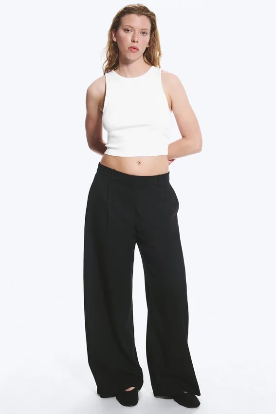 Pantalones de traje anchos de cintura baja – Negro Pantalones de traje anchos de cintura baja – Negro