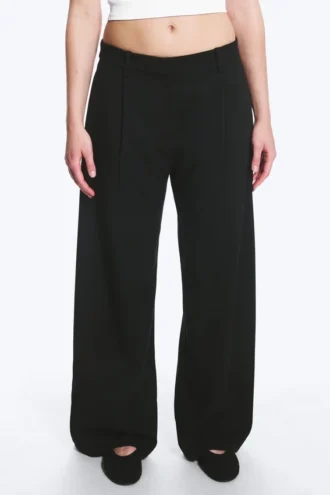 Pantalones de traje anchos de cintura baja – Negro