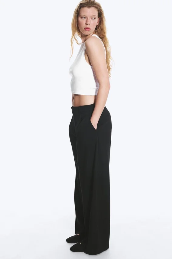 Pantalones de traje anchos de cintura baja – Negro Pantalones de traje anchos de cintura baja – Negro