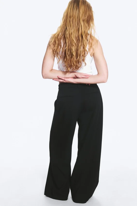 Pantalones de traje anchos de cintura baja – Negro Pantalones de traje anchos de cintura baja – Negro
