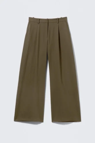 Pantalones de traje anchos de cintura baja – Verde caqui oscuro Pantalones de traje anchos de cintura baja – Verde caqui oscuro