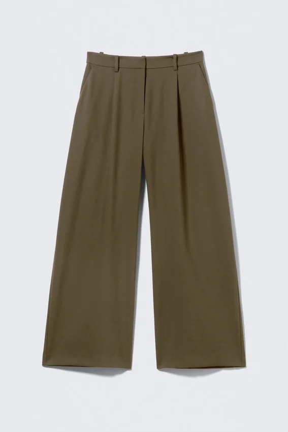 Pantalones de traje anchos de cintura baja – Verde caqui oscuro Pantalones de traje anchos de cintura baja – Verde caqui oscuro