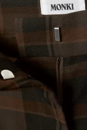 Pantalones de traje de cintura alta y pierna ancha – A cuadros marrones