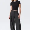 Pantalones de traje de cintura alta y pierna ancha – Gris oscuro jaspeado Pantalones de traje de cintura alta y pierna ancha – Gris oscuro jaspeado