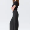 Pantalones de traje de cintura alta y pierna ancha – Gris oscuro jaspeado Pantalones de traje de cintura alta y pierna ancha – Gris oscuro jaspeado