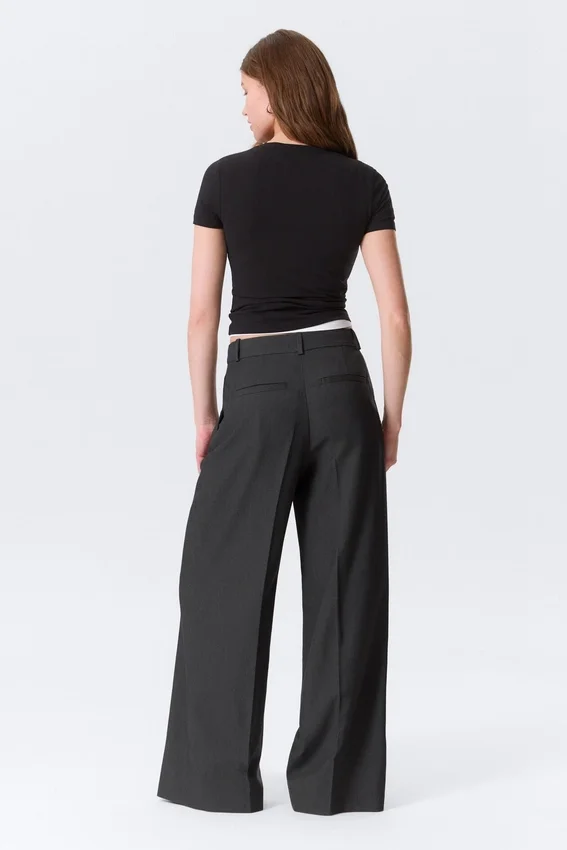 Pantalones de traje de cintura alta y pierna ancha – Gris oscuro jaspeado Pantalones de traje de cintura alta y pierna ancha – Gris oscuro jaspeado