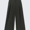 Pantalones de traje de cintura alta y pierna ancha – Gris oscuro jaspeado Pantalones de traje de cintura alta y pierna ancha – Gris oscuro jaspeado