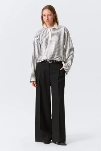 Pantalones de traje de cintura alta y pierna ancha – Negro