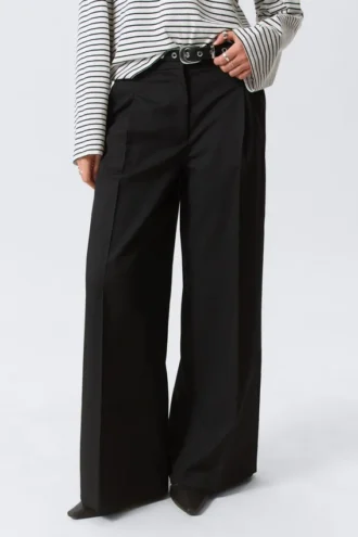 Pantalones de traje de cintura alta y pierna ancha – Negro