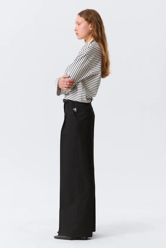 Pantalones de traje de cintura alta y pierna ancha – Negro Pantalones de traje de cintura alta y pierna ancha – Negro