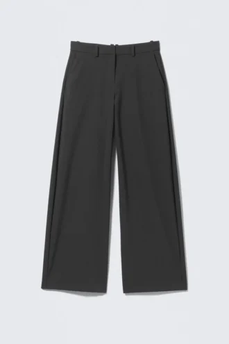 Pantalones de traje de corte holgado y cintura baja – Gris oscuro jaspeado