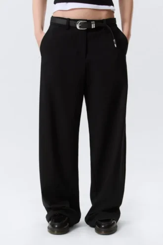 Pantalones de traje de corte holgado y cintura baja – Negro
