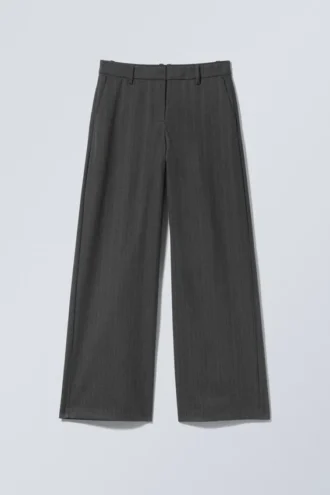 Pantalones de traje de corte holgado y cintura baja – Rayas gris oscuro