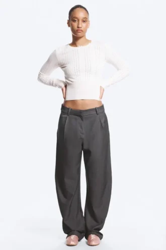 Pantalones de traje de corte holgado y pierna ancha – Gris oscuro jaspeado