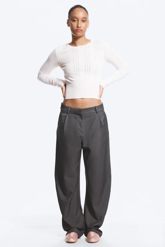 Pantalones de traje de corte holgado y pierna ancha – Gris oscuro jaspeado Pantalones de traje de corte holgado y pierna ancha – Gris oscuro jaspeado