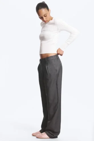 Pantalones de traje de corte holgado y pierna ancha – Gris oscuro jaspeado