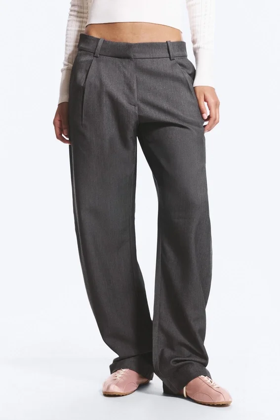 Pantalones de traje de corte holgado y pierna ancha – Gris oscuro jaspeado Pantalones de traje de corte holgado y pierna ancha – Gris oscuro jaspeado