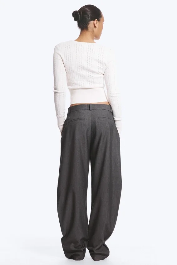 Pantalones de traje de corte holgado y pierna ancha – Gris oscuro jaspeado Pantalones de traje de corte holgado y pierna ancha – Gris oscuro jaspeado