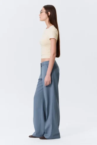 Pantalones de traje de talle bajo – Azul empolvado