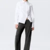 Pantalones de traje de talle bajo con cremallera lateral – Gris oscuro jaspeado