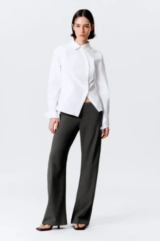 Pantalones de traje de talle bajo con cremallera lateral – Gris oscuro jaspeado