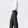 Pantalones de traje de talle bajo con cremallera lateral – Gris oscuro jaspeado