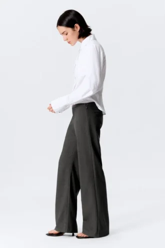 Pantalones de traje de talle bajo con cremallera lateral – Gris oscuro jaspeado