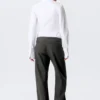 Pantalones de traje de talle bajo con cremallera lateral – Gris oscuro jaspeado