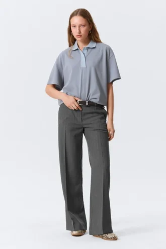 Pantalones de traje de talle bajo – Gris jaspeado a rayas