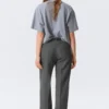 Pantalones de traje de talle bajo – Gris jaspeado a rayas Pantalones de traje de talle bajo – Gris jaspeado a rayas