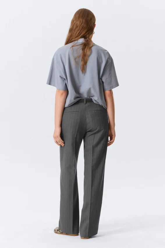 Pantalones de traje de talle bajo – Gris jaspeado a rayas Pantalones de traje de talle bajo – Gris jaspeado a rayas
