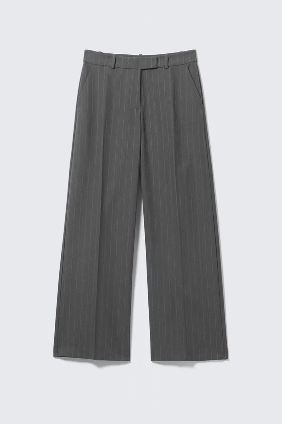 Pantalones de traje de talle bajo – Gris jaspeado a rayas Pantalones de traje de talle bajo – Gris jaspeado a rayas