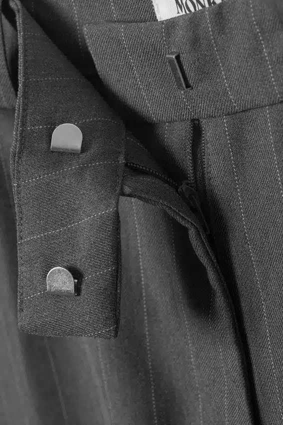 Pantalones de traje de talle bajo – Gris jaspeado a rayas Pantalones de traje de talle bajo – Gris jaspeado a rayas